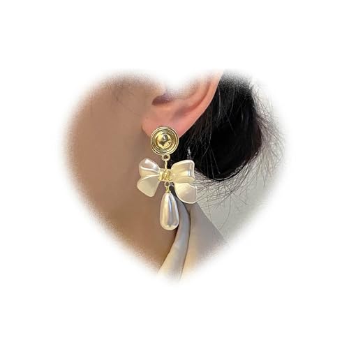 Vintage Perlen Anhänger Ohrringe Tränen Tropfen Weiße Schleife Ohrringe Schleife Anhänger Perlen Hochzei Damen Schmuck von Crymystal