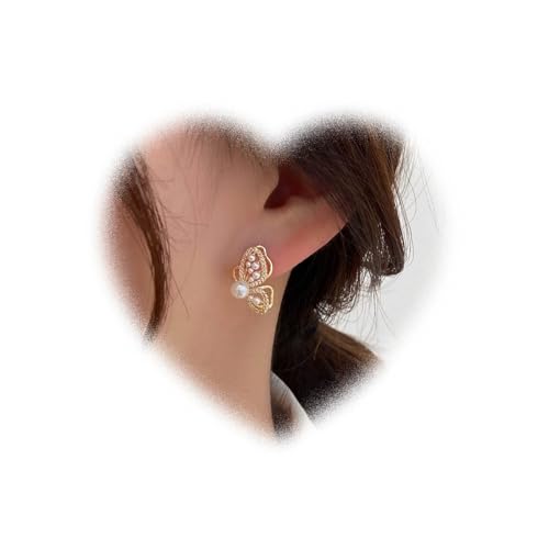Bohemian Kristall Schmetterling Ohrringe Perlen Schmetterling Ohrringe Strass Ohrring Gold Ohrring Glänzende Hochzeitsohrringe Damen Schmuck von Crymystal