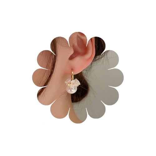 Crymystal Perlen Ring Ohrringe Perlen Anhänger Ohrringe Hochzeit Blumen Ohrring Schmuck Geschenke für Damen und Teenager von Crymystal