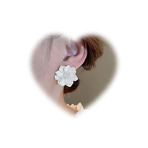 Crymystal Bohemian Perlen Blumen Ohrringe Weiße Blumen Ohrringe 3D Blumen Ohrring Frauen Mädchen Schmuck von Crymystal