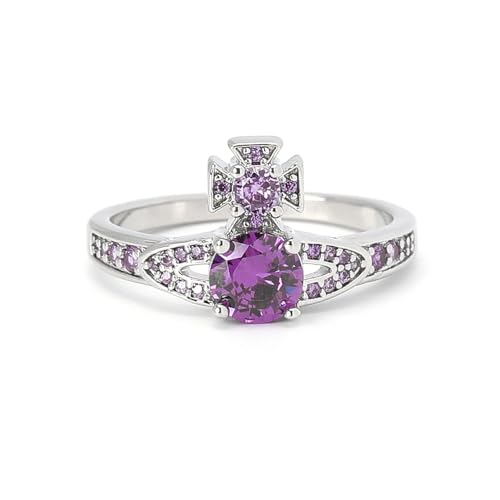 Crymystal Bohemian Style Saturn KristallRing Lila gepflastert Zirkon Knöchel Ring Strass Planet gestapelt Ring Geschenk für Mutter Frau Freundin Valentinstag Geburtstag Jahrestag (Lila) von Crymystal