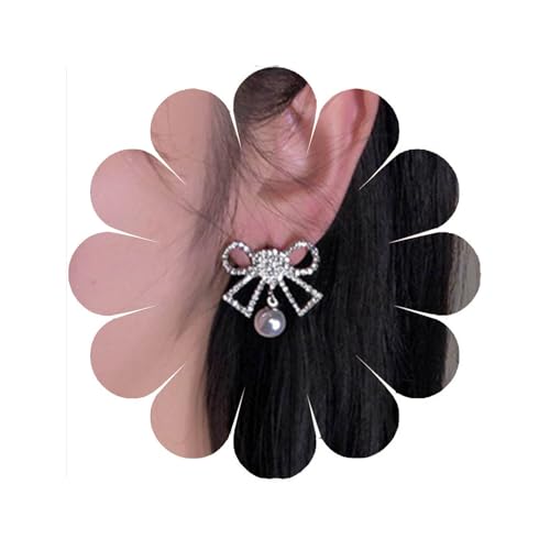Crymystal Vintage Perle Schleifen Ohrringe Teenager Boho Kristall Schleifen Ohrringe Strass Schleifen Ohrringe Perlen Perlen Ohrringe Hochzeit Perlen Ohrringe Schmuck Frauen Geschenke von Crymystal