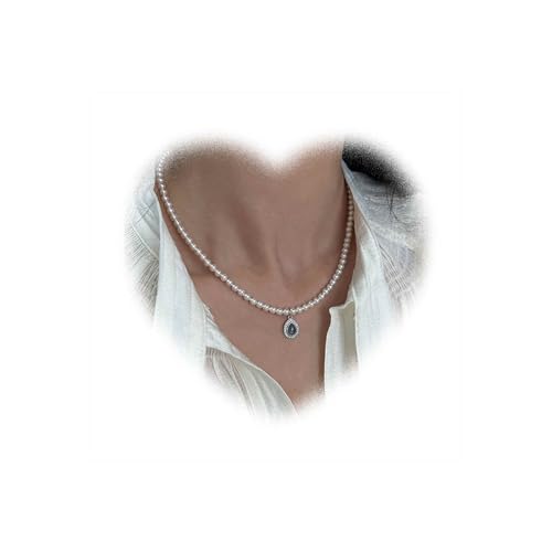 Crymystal Boho Stil Teardrop Anhänger Halskette Runde Perlen Choker Teardrop Kette Blue Kristall Vintage Perlen Schmuck für Frauen und Mädchen Geschenke von Crymystal
