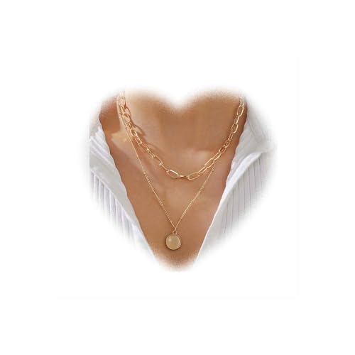 Crymystal Layered Moonstone Anhänger Halskette Gold Layered Chain Halskette Vintage Moonstone Halskette Charme Naturstein Halskette Geschenk für Mädchen (Gold) von Crymystal