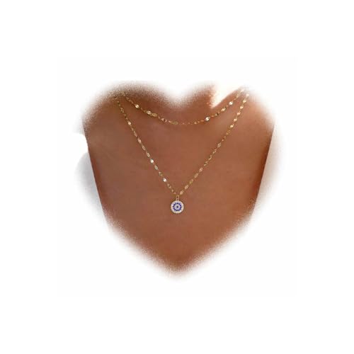 Crymystal Layered Saphir Augen Anhänger Halskette Saphir Evil Eye Halskette Gold Kristall Augen Halskette Blau Saphir Dämonenauge Halskette Schmuck Geeignet für Frauen und Mädchen Geschenke von Crymystal