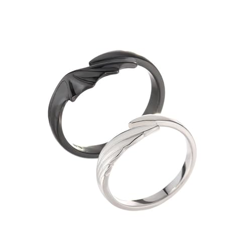Crymystal Paar Passende Ringe für Frau Mann Engel und Dämon Ringe Set Engel Flügel Ringe Schwarz Weiß Paar Ringe Ring Schmuck (Stil:B) von Crymystal