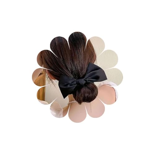 Crymystal Seidenschleifen-Haarknoten, schwarze Schleife, elastischer Band, Schleifen-Haarband, Haarknoten, Ponytail-Halter, Ponytail-Spiralband, Haarverzierungen für Frauen (Schwarz) von Crymystal