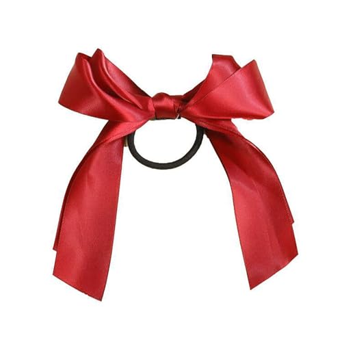 Crymystal Silky Satin Bogen Haarkrawatte ROT Bow Elastic Band Satin Haar Seil Krawatte Bowknot Ponytail Holder Ponytail Scrunchies Haar Zubehör für Frauen und langes Haar Mode Haare (Rot) von Crymystal
