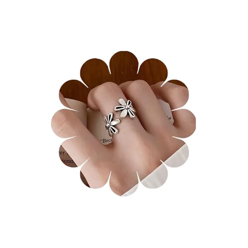 Crymystal Boho Blume Ring Hohle Blume Stapelring RingBlume Finger Ring OffenerRing Silber Einstellbare Schmuck für Frauen und Teen von Crymystal