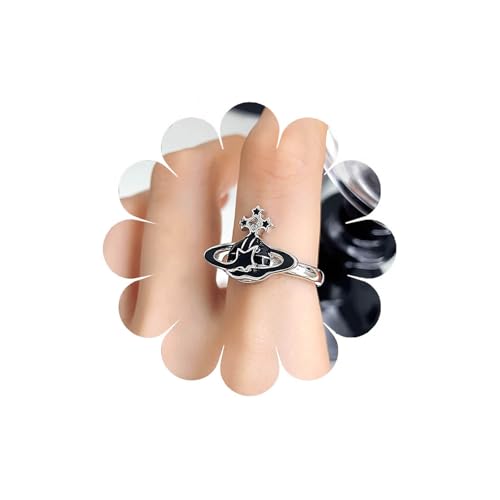 Crymystal Boho Saturn Kristall Ring Schwarz Gepflastert Cz Knuckle Ring Strass Planet StapelnRing Geschenke für Mama Frau Freundin Valentinstag Geburtstag Jubiläum von Crymystal