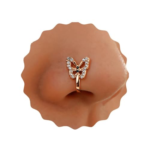 Crymystal Vintage Strass Schmetterling Nase Ring Gold Fake Fach Nase Ring Nagel U-förmige Clip Nase Nagel Biegbare Nase Ring Persönlichkeit Nase Ring Schmuck für Frauen und Mädchen Geschenke von Crymystal