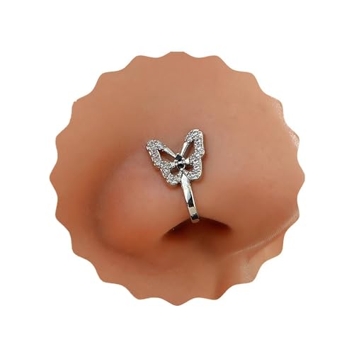 Crymystal Vintage Strass Schmetterling Nase Ring Silber Fake Fach Nase Ring Nagel U-förmige Clip Nase Nagel Biegbare Nase Ring Persönlichkeit Nase Ring Schmuck für Frauen und Mädchen Geschenke von Crymystal