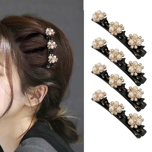 Geflochtene Haarspangen Mit funkelndem Kristallstein und 3 kleinen Clips perlenförmige Haarnadel Entenschnabel Clip geflochtene Haarspange Mit Strasssteinen für Frauen als Geschenk (Stil:A) von Crymystal
