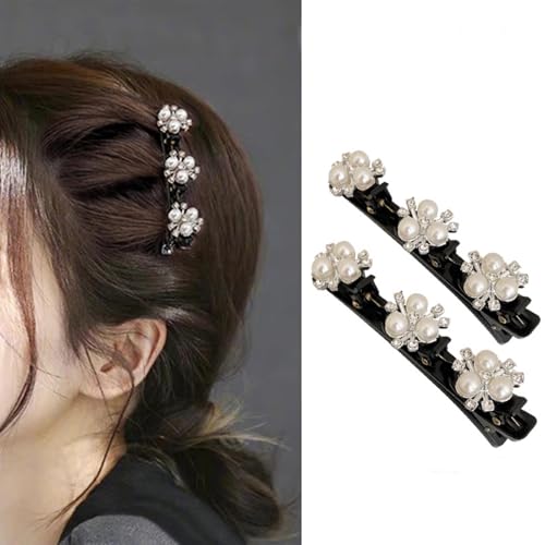 Geflochtene Haarspangen Mit funkelndem Kristallstein und 3 kleinen Clips perlenförmige Haarnadel Entenschnabel Clip geflochtene Haarspange Mit Strasssteinen für Frauen als Geschenk (Stil:B) von Crymystal
