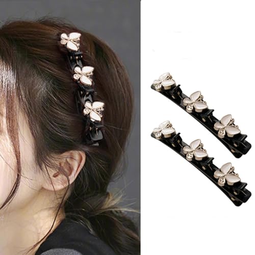 Geflochtene Haarspangen Mit funkelndem Kristallstein und 3 kleinen Clips perlenförmige Haarnadel Entenschnabel Clip geflochtene Haarspange Mit Strasssteinen für Frauen als Geschenk (Stil:D) von Crymystal