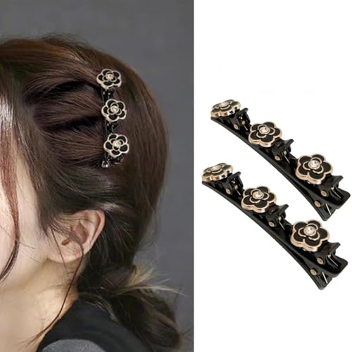 Geflochtene Haarspangen Mit funkelndem Kristallstein und 3 kleinen Clips perlenförmige Haarnadel Entenschnabel Clip geflochtene Haarspange Mit Strasssteinen für Frauen als Geschenk (Stil:E) von Crymystal