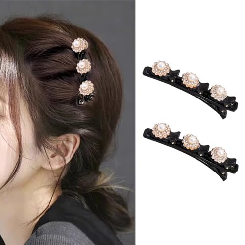 Geflochtene Haarspangen Mit funkelndem Kristallstein und 3 kleinen Clips perlenförmige Haarnadel Entenschnabel Clip geflochtene Haarspange Mit Strasssteinen für Frauen als Geschenk (Stil:G) von Crymystal