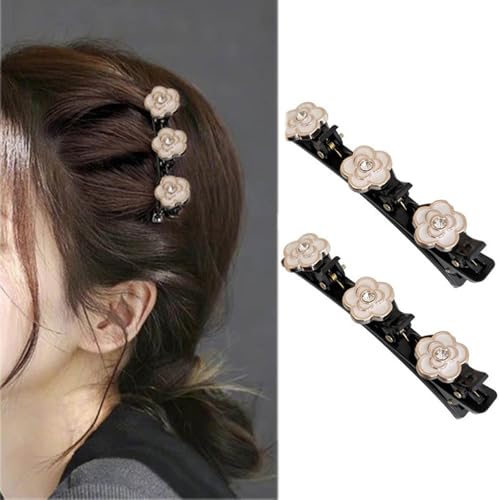 Geflochtene Haarspangen Mit funkelndem Kristallstein und 3 kleinen Clips perlenförmige Haarnadel Entenschnabel Clip geflochtene Haarspange Mit Strasssteinen für Frauen als Geschenk (Stil:K) von Crymystal
