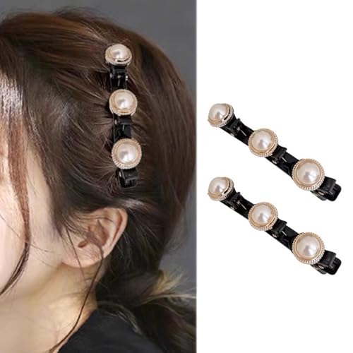 Geflochtene Haarspangen Mit funkelndem Kristallstein und 3 kleinen Clips perlenförmige Haarnadel Entenschnabel Clip geflochtene Haarspange Mit Strasssteinen für Frauen als Geschenk (Stil:L) von Crymystal