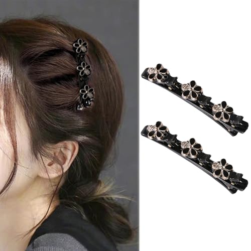 Geflochtene Haarspangen Mit funkelndem Kristallstein und 3 kleinen Clips perlenförmige Haarnadel Entenschnabel Clip geflochtene Haarspange Mit Strasssteinen für Frauen als Geschenk (Stil:M) von Crymystal
