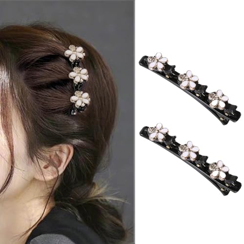 Geflochtene Haarspangen Mit funkelndem Kristallstein und 3 kleinen Clips perlenförmige Haarnadel Entenschnabel Clip geflochtene Haarspange Mit Strasssteinen für Frauen als Geschenk (Stil:N) von Crymystal