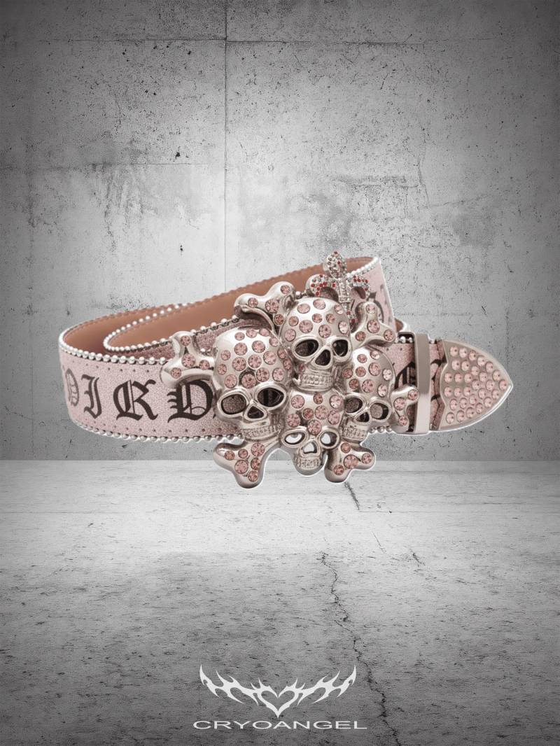 Y2K Gothic Skull Belt in Rosa, Pink Glitzer Gürtel Mit Totenkopf-Schnalle & Strasssteinen, Edgy Accessoire Für Street-/Clubwear, Cryoangel von Cryoangel