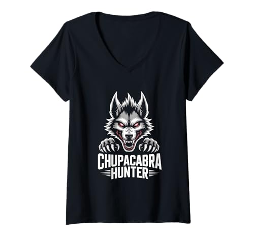 Damen Fabelwesen Amtlicher Chupacabra-Jäger T-Shirt mit V-Ausschnitt Damen Fabelwesen Amtlicher Chupacabra-Jäger T-Shirt mit V-Ausschnitt von Cryptid Cryptozoology Mythical Mystery Creature