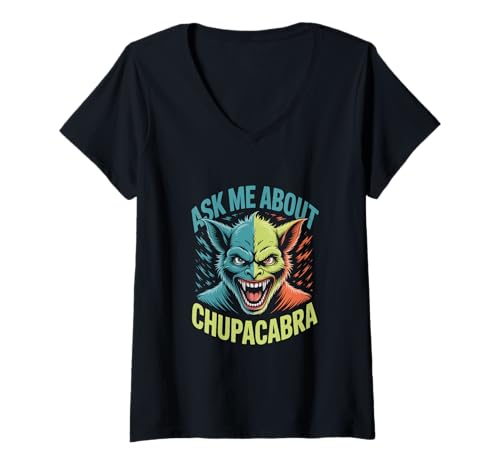 Damen Fabelwesen Frag Mich nach Chupacabra T-Shirt mit V-Ausschnitt Damen Fabelwesen Frag Mich nach Chupacabra T-Shirt mit V-Ausschnitt von Cryptid Cryptozoology Mythical Mystery Creature