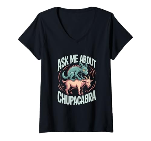 Damen Fabelwesen Frag Mich nach Chupacabra T-Shirt mit V-Ausschnitt Damen Fabelwesen Frag Mich nach Chupacabra T-Shirt mit V-Ausschnitt von Cryptid Cryptozoology Mythical Mystery Creature