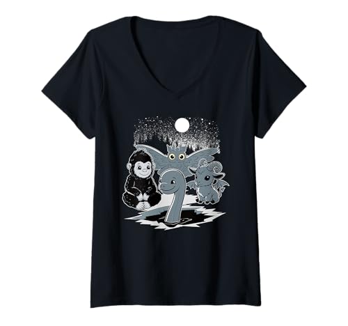 Damen Bigfoot Ness Mothman Wendigo Monsters Süße Kryptide T-Shirt mit V-Ausschnitt Damen Bigfoot Ness Mothman Wendigo Monsters Süße Kryptide T-Shirt mit V-Ausschnitt von Cryptid Society Local Monsters Cryptozoology Scary