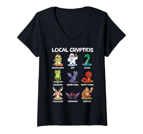 Damen Local Cryptids Cute Cryptid Monsters Of America Kawaii Lustig T-Shirt mit V-Ausschnitt Damen Local Cryptids Cute Cryptid Monsters Of America Kawaii Lustig T-Shirt mit V-Ausschnitt von Cryptid Society Local Monsters Cryptozoology Scary