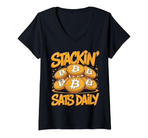 Damen Statistiken zum Stacken von Bitcoin-Kryptos T-Shirt mit V-Ausschnitt von Crypto Bitcoin Stackin Sats Tees
