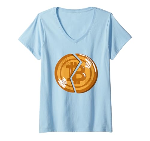 Damen Broken Bitcoin Coin - Cryptocurrency Crash Anti-Krypto T-Shirt mit V-Ausschnitt Damen Broken Bitcoin Coin - Cryptocurrency Crash Anti-Krypto T-Shirt mit V-Ausschnitt von Crypto Collapse