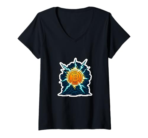 Damen Bitcoin Future Design Krypto Lightning Grafik Wealth Energy T-Shirt mit V-Ausschnitt Damen Bitcoin Future Design Krypto Lightning Grafik Wealth Energy T-Shirt mit V-Ausschnitt von Crypto Time Collective