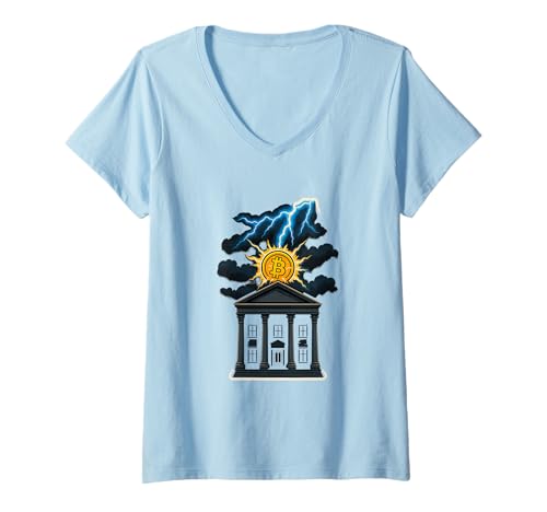 Damen Bitcoin Future Design Krypto Lightning Grafik Wealth Energy T-Shirt mit V-Ausschnitt Damen Bitcoin Future Design Krypto Lightning Grafik Wealth Energy T-Shirt mit V-Ausschnitt von Crypto Time Collective