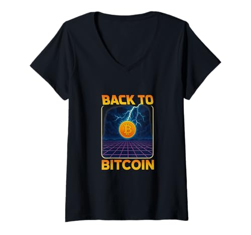 Damen Bitcoin Future Design Krypto Lightning Grafik Wealth Energy T-Shirt mit V-Ausschnitt Damen Bitcoin Future Design Krypto Lightning Grafik Wealth Energy T-Shirt mit V-Ausschnitt von Crypto Time Collective