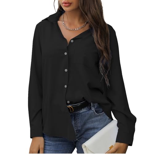 CrystErzoix Bluse Damen Langarm Hemd Lässiges Blusenshirt Klassisches Hemdbluse V Ausschnitt Elegante Oberteile von CrystErzoix