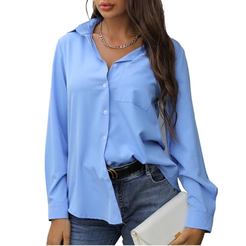 CrystErzoix Bluse Damen Langarm Hemd Lässiges Blusenshirt Klassisches Hemdbluse V Ausschnitt Elegante Oberteile von CrystErzoix