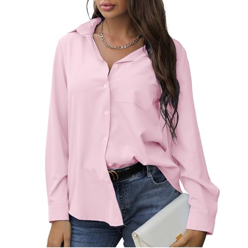 CrystErzoix Bluse Damen Langarm Hemd Lässiges Blusenshirt Klassisches Hemdbluse V Ausschnitt Elegante Oberteile von CrystErzoix
