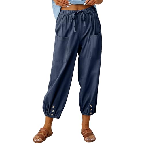 CrystErzoix Sommerhose Damen Leicht 7/8 Länge Stoffhose Luftig Lockere Sommer Hosen Dünne Relaxhose Lässige Haremshose Bequeme Freizeithose für Strand und Alltag von CrystErzoix