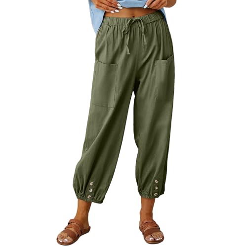 CrystErzoix Sommerhose Damen Leicht 7/8 Länge Stoffhose Luftig Lockere Sommer Hosen Dünne Relaxhose Lässige Haremshose Bequeme Freizeithose für Strand und Alltag von CrystErzoix