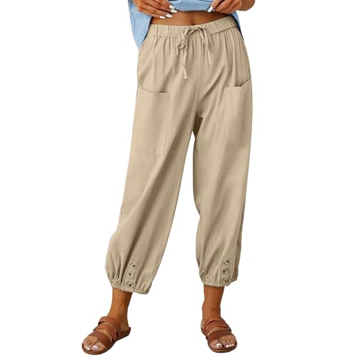CrystErzoix Sommerhose Damen Leicht 7/8 Länge Stoffhose Luftig Lockere Sommer Hosen Dünne Relaxhose Lässige Haremshose Bequeme Freizeithose für Strand und Alltag von CrystErzoix