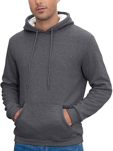Winter Hoodie Herren Fleece Sweatshirt mit Kapuze Warme Kapuzenpullover Solid Pullover Hoody Sherpa Kapuzenpulli mit Kängurutasche, Dunkelgrau XL von CrystErzoix