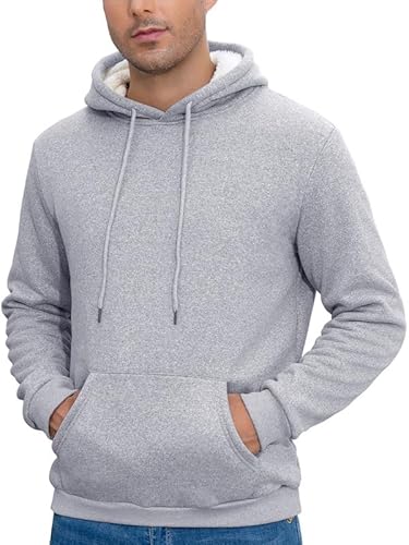 Winter Hoodie Herren Fleece Sweatshirt mit Kapuze Warme Kapuzenpullover Solid Pullover Hoody Sherpa Kapuzenpulli mit Kängurutasche, Hellgrau XL von CrystErzoix