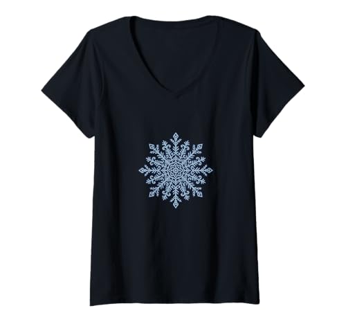 Damen Geometrische Schneeflocke Mandala Winter Zen Muster Minimalistisch T-Shirt mit V-Ausschnitt Damen Geometrische Schneeflocke Mandala Winter Zen Muster Minimalistisch T-Shirt mit V-Ausschnitt von Crystal Calm Nordic Pattern Emporiums