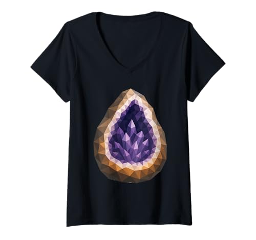 Damen Geometrischer Amethyst Geode Kristall Stein Lover Low Poly T-Shirt mit V-Ausschnitt Damen Geometrischer Amethyst Geode Kristall Stein Lover Low Poly T-Shirt mit V-Ausschnitt von Crystal Collecting Geology Geometric Polygon