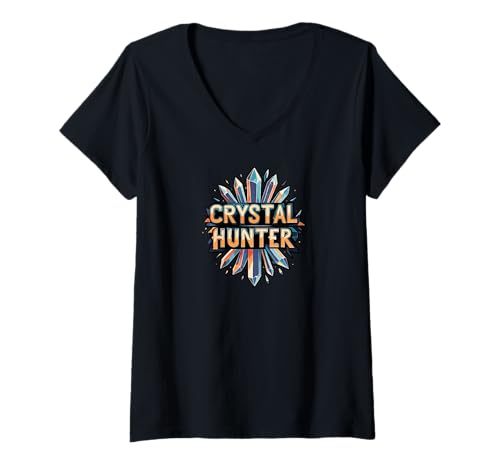 Damen Crystal Hunter Gemstone Collector Rock Hounding Design T-Shirt mit V-Ausschnitt von Crystal Miner & Rock Hounding Apparel