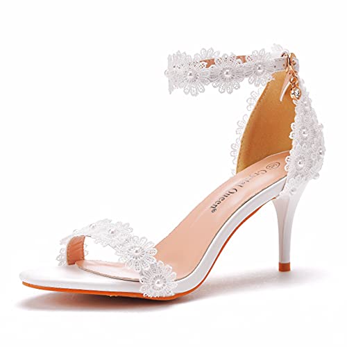 Crystal Queen Weiße Damen-Sandalen mit Knöchelriemen, hoher Absatz, Stiletto-Absätze, Peep-Toe, Pump-Schuhe für Braut, Hochzeit, Party, Abend, 7,5 cm Absatz, 40 EU Crystal Queen Weiße Damen-Sandalen mit Knöchelriemen, hoher Absatz, Stiletto-Absätze, Peep-Toe, Pump-Schuhe für Braut, Hochzeit, Party, Abend, 7,5 cm Absatz, 40 EU von Crystal Queen