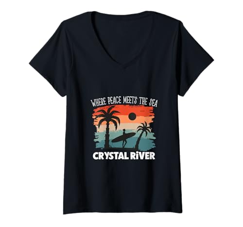 Damen Friede am Meer - Crystal River T-Shirt mit V-Ausschnitt Damen Friede am Meer - Crystal River T-Shirt mit V-Ausschnitt von Crystal River in Florida Designs