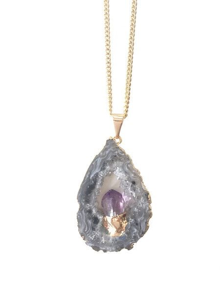 Crystal and Sage Achat und Amethyst Halskette mit einer Achatscheibe und eingefasstem Amethyst von Crystal and Sage